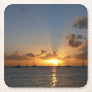 Sonnenuntergang mit Segelbooten Tropical Landscape Rechteckiger Pappuntersetzer