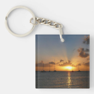 Sonnenuntergang mit Segelbooten Tropical Landscape Schlüsselanhänger