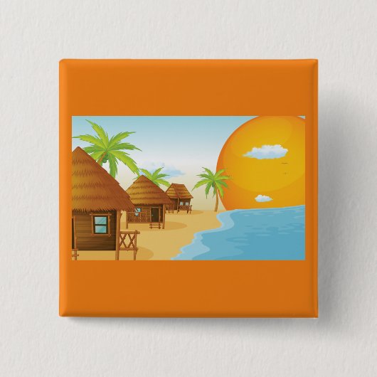Sonnenuntergang mit Strohhütten Button (Vorderseite)