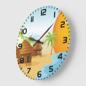 Sonnenuntergang mit Strohhütten Große Wanduhr (Winkel)