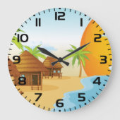Sonnenuntergang mit Strohhütten Große Wanduhr (Vorderseite)