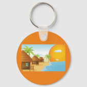 Sonnenuntergang mit Strohhütten Schlüsselanhänger (Vorderseite)