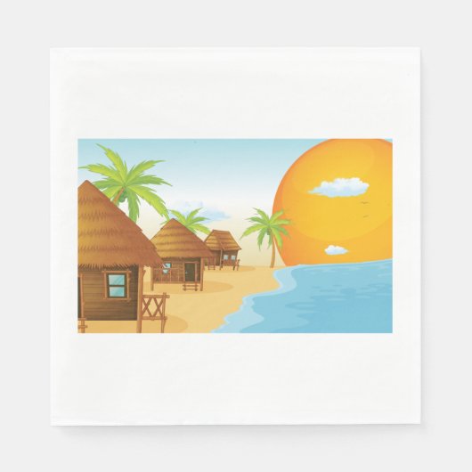 Sonnenuntergang mit Strohhütten Serviette (Vorderseite)