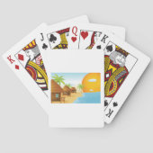 Sonnenuntergang mit Strohhütten Spielkarten (Rückseite)