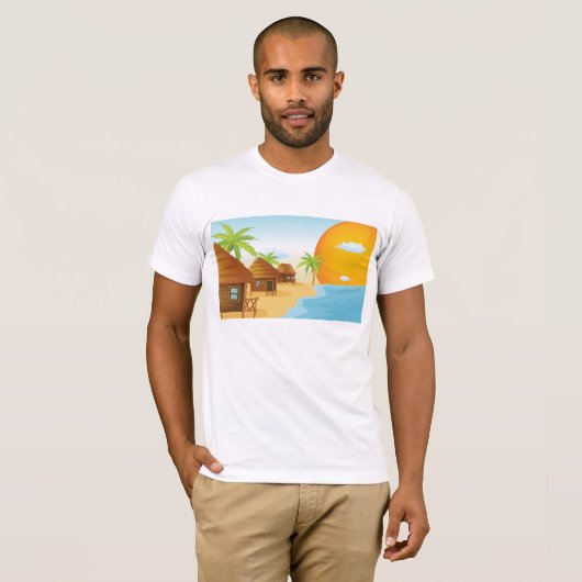 Sonnenuntergang mit Strohhütten T-Shirt (Vorne ganz)