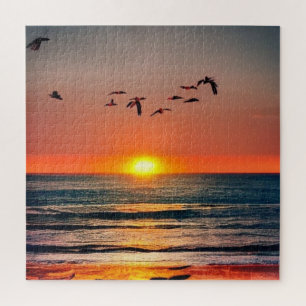 Sonnenuntergang mit Vögeln Puzzle