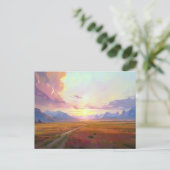 Sonnenuntergang Montana Grosses Himmelbett Malerei Postkarte (Stehend Vorderseite)