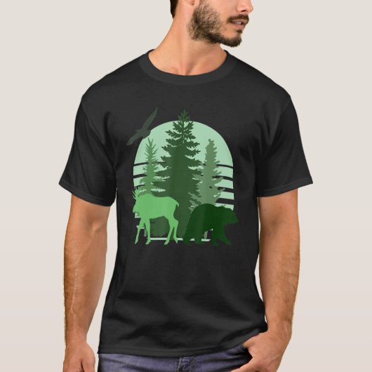 Sonnenuntergang Natur Pine Tree Ästhetisches Minim T-Shirt (Vorderseite)