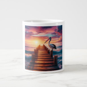 Sonnenuntergang Nautic/Küsten-/Strandpelikan Jumbo-Tasse