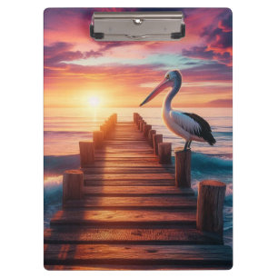 Sonnenuntergang Nautic/Küsten-/Strandpelikan Klemmbrett