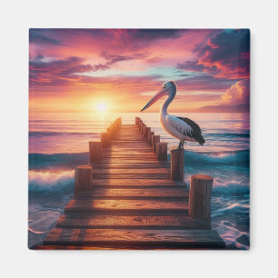 Sonnenuntergang Nautic/Küsten-/Strandpelikan Magnet