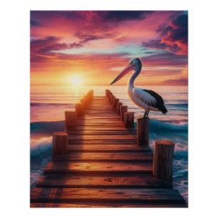 Sonnenuntergang Nautic/Küsten-/Strandpelikan Poster