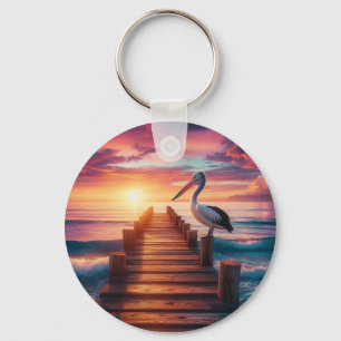Sonnenuntergang Nautic/Küsten-/Strandpelikan Schlüsselanhänger