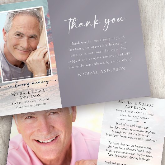 Sonnenuntergang Ocean Memory Foto Beerdigung Dankeskarte