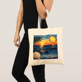 Sonnenuntergang-Ozean-Buntglas-Tasche Tragetasche