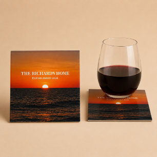 Sonnenuntergang-Ozean-Eigenname Glasuntersetzer