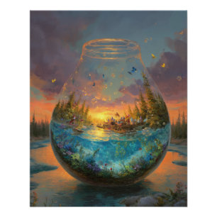 Sonnenuntergang Ozean Fantasie in Glas-Kugel-Kunst Poster