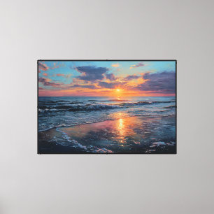 Sonnenuntergang Ozean Strand Gemälde – Abstrakte W Leinwanddruck