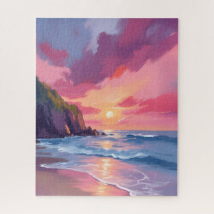 Sonnenuntergang Ozean Strand Wellen Wasserfarben Puzzle