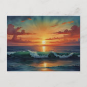 Sonnenuntergang Ozeanwellen Farbenfrohe Wasserfarb Postkarte (Vorderseite)
