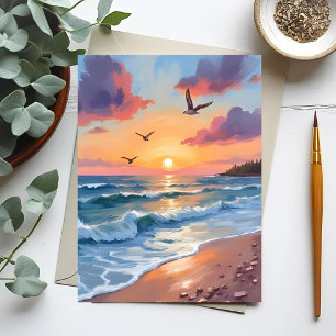 Sonnenuntergang Ozeanwellen Ölmalerei Küstenstra Postkarte