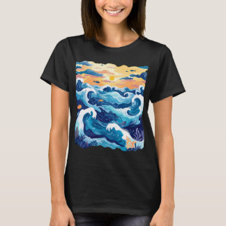 Sonnenuntergang-Ozeanwellen-T-Shirt – Künstlerisch T-Shirt