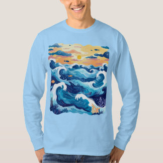 Sonnenuntergang-Ozeanwellen-T-Shirt – Künstlerisch T-Shirt