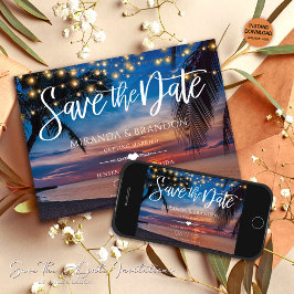 Sonnenuntergang Palm String Lights Tropical Beach  Save The Date