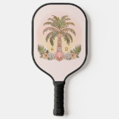 Sonnenuntergang Palm Tree Aquarellfarben Monogram  Pickleball Schläger (Rückseite)