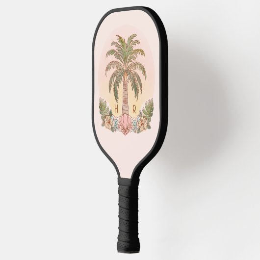 Sonnenuntergang Palm Tree Aquarellfarben Monogram Pickleball Schläger (Links)
