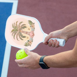 Sonnenuntergang Palm Tree Aquarellfarben Monogram  Pickleball Schläger