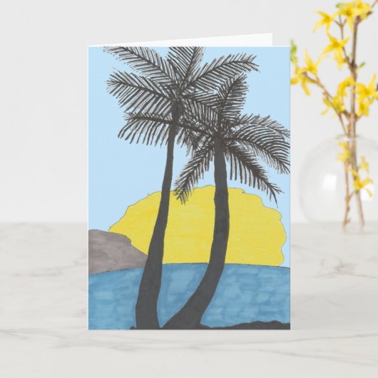 Sonnenuntergang Palm Tree Grußkarte Karte (Gelbe Blume)