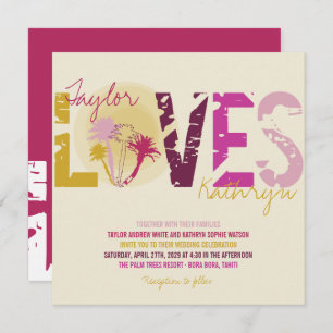 Sonnenuntergang Palm Trees Beach Sommerhochzeit Einladung