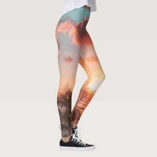 Sonnenuntergang Palme Orangenwolken Leggings