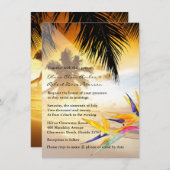 Sonnenuntergang Palmen Bird-of-Paradise Hochzeit Einladung (Vorne/Hinten)