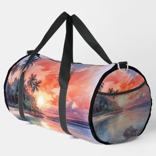 Sonnenuntergang Palmen Malerei Duffle Bag (Rechte Ecke)