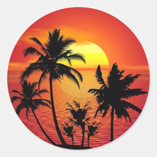 Sonnenuntergang Palmen Silhouette-16515 Runder Aufkleber (Vorderseite)