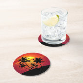 Sonnenuntergang Palmen Silhouette-16515 Runder Pappuntersetzer (Vor Ort)