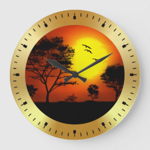 Sonnenuntergang Palmen Silhouetten-68607 Große Wanduhr