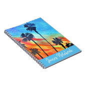 Sonnenuntergang Palmen Strand Surfart Notizblock (Rechte Seite)