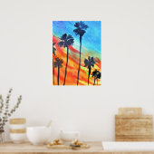 Sonnenuntergang Palmen Strand Surfart Poster (Küche)