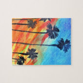 Sonnenuntergang Palmen Strand Surfart Puzzle (Horizontal)