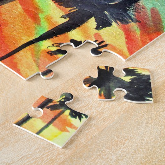 Sonnenuntergang Palmen Strand Surfart Puzzle (Seite)