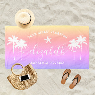 Sonnenuntergang Palmen Trees Girls Vacation Indivi Strandtuch
