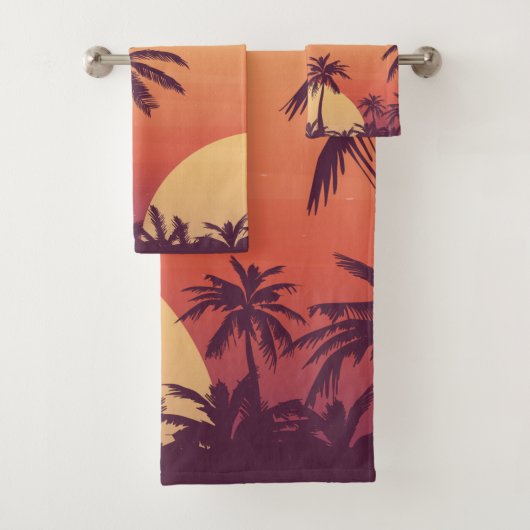 Sonnenuntergang Palmen Tropical Beach Badhandtuch Set (Insitu)