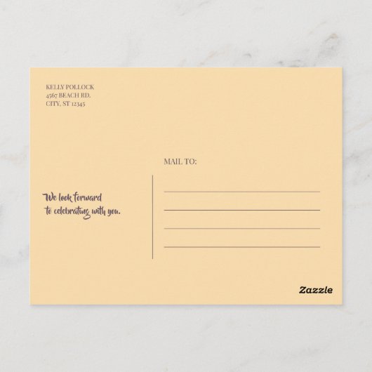 Sonnenuntergang Palmen und Lichter Save the Date Postkarte (Rückseite)