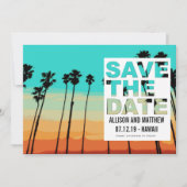 Sonnenuntergang Palms Moderner Strand retten Daten Save The Date (Vorderseite)