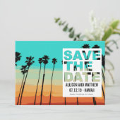 Sonnenuntergang Palms Moderner Strand retten Daten Save The Date (Stehend Vorderseite)