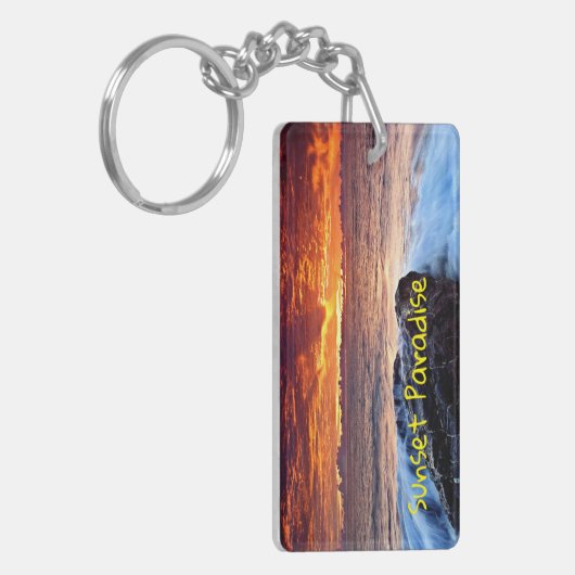 Sonnenuntergang-Paradies-Insel-Strand Schlüsselanhänger (Vorderseite links)