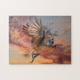 Sonnenuntergang-Pegasus-Pferdepuzzlespiel Puzzle